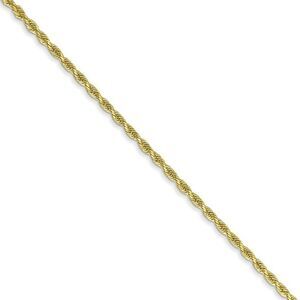 1.75mm 10k Yellow Gold Diamond Cut Solid Rope Chain Necklace, 24 Inch